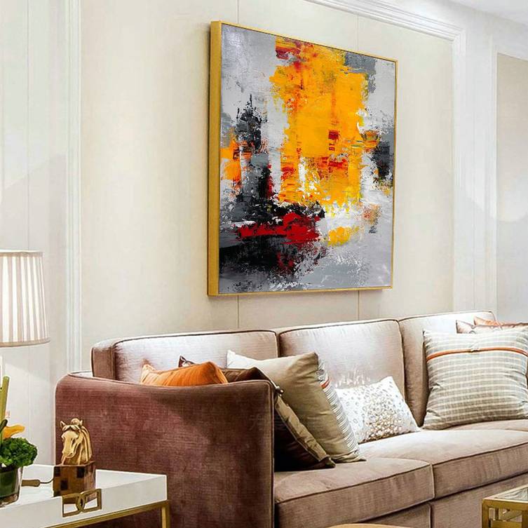 Gray Knife Contemporary Palette Abstract Canvas Artwork 3HI1G wall art
